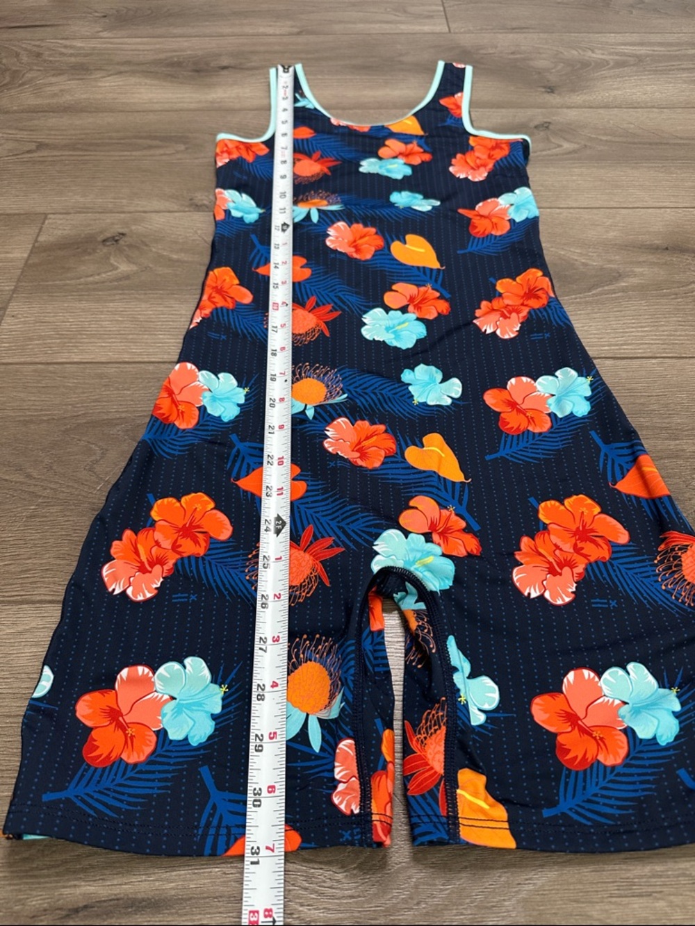 TomboyX Sleeveless Unisuit 5” One Piece Swimsuit Floral Blue Orange Size XS - Picture 8 of 10